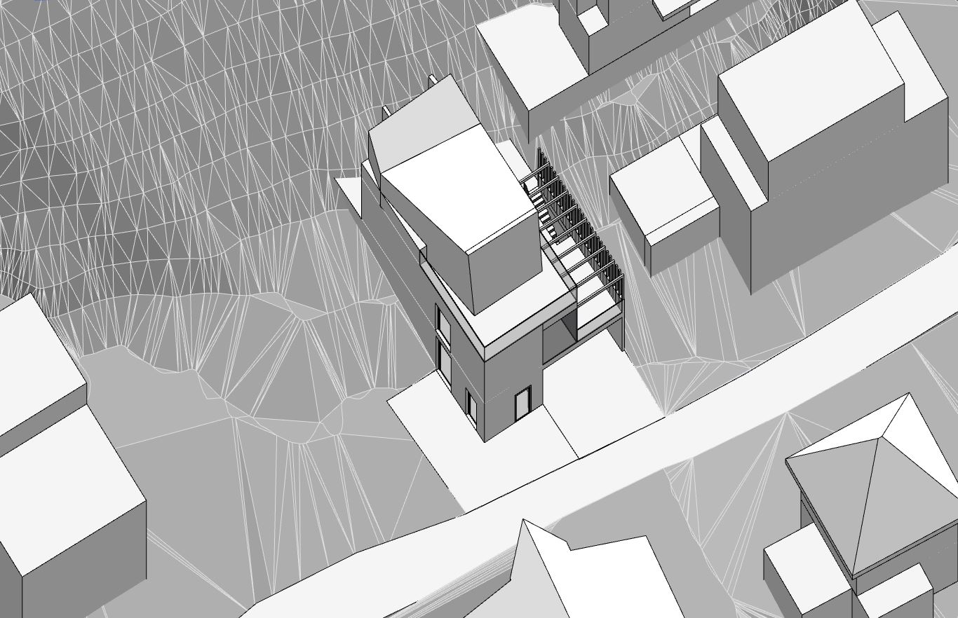 Studie Wohnhaus für drei Parteien, Aldrans bei Innsbruck, Axonometrie